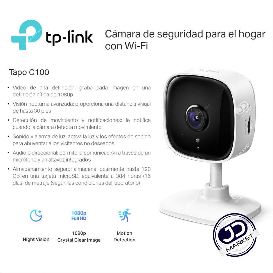 Tp-link, Cámara De Seguridad Wifi, Full Hd, Audio, Tapo C100 Blanco