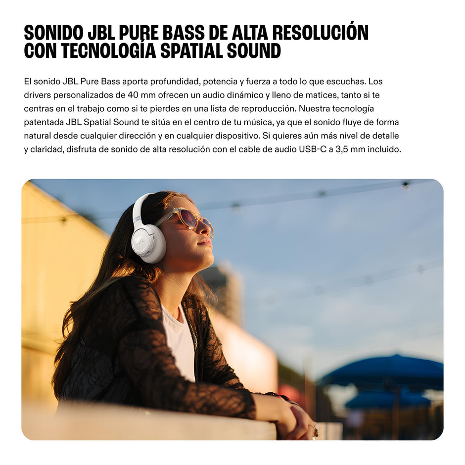 Audífonos Inalámbricos JBL Tune 780NC Bluetooth con Cancelación de Ruido ANC hasta 70h Batería - Blanco