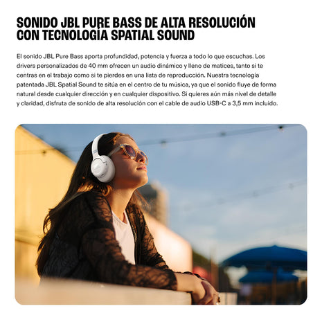 Audífonos Inalámbricos JBL Tune 780NC Bluetooth con Cancelación de Ruido ANC hasta 70h Batería - Blanco