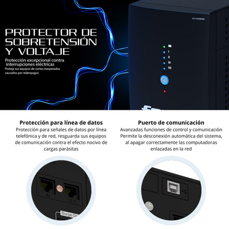 UPS Interactiva Forza NT-2401PRO 2400VA/1200W Regulador AVR 10 Tomas RJ45 Respaldo Batería Software USB