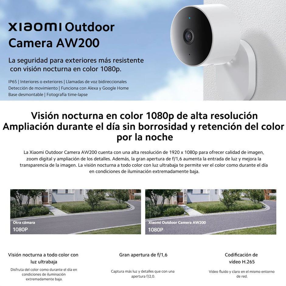 Cámara Seguridad Xiaomi AW200 Exterior IP65 1080P Visión Nocturna Color Audio Bidireccional + Memoria Micro SD 64GB