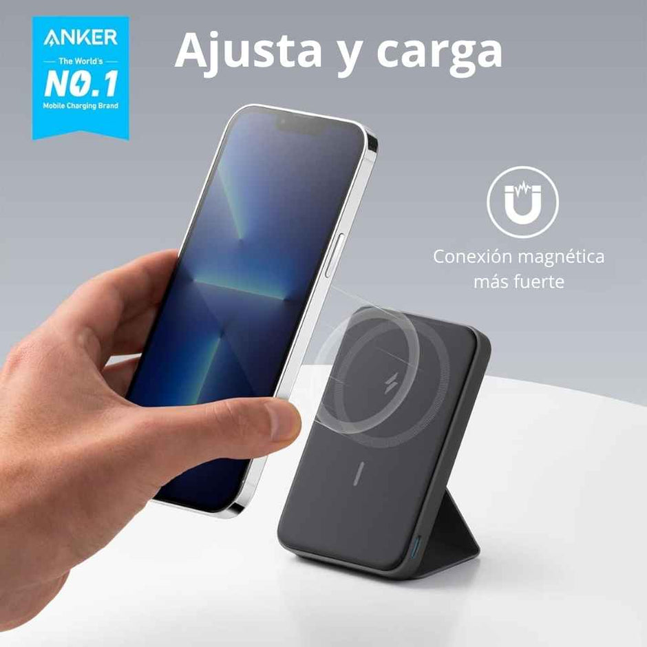 Batería Magnética Power Bank Anker MagGo 622 MagSafe 5000mAh Soporte Plegable USB-C iPhone - Negro