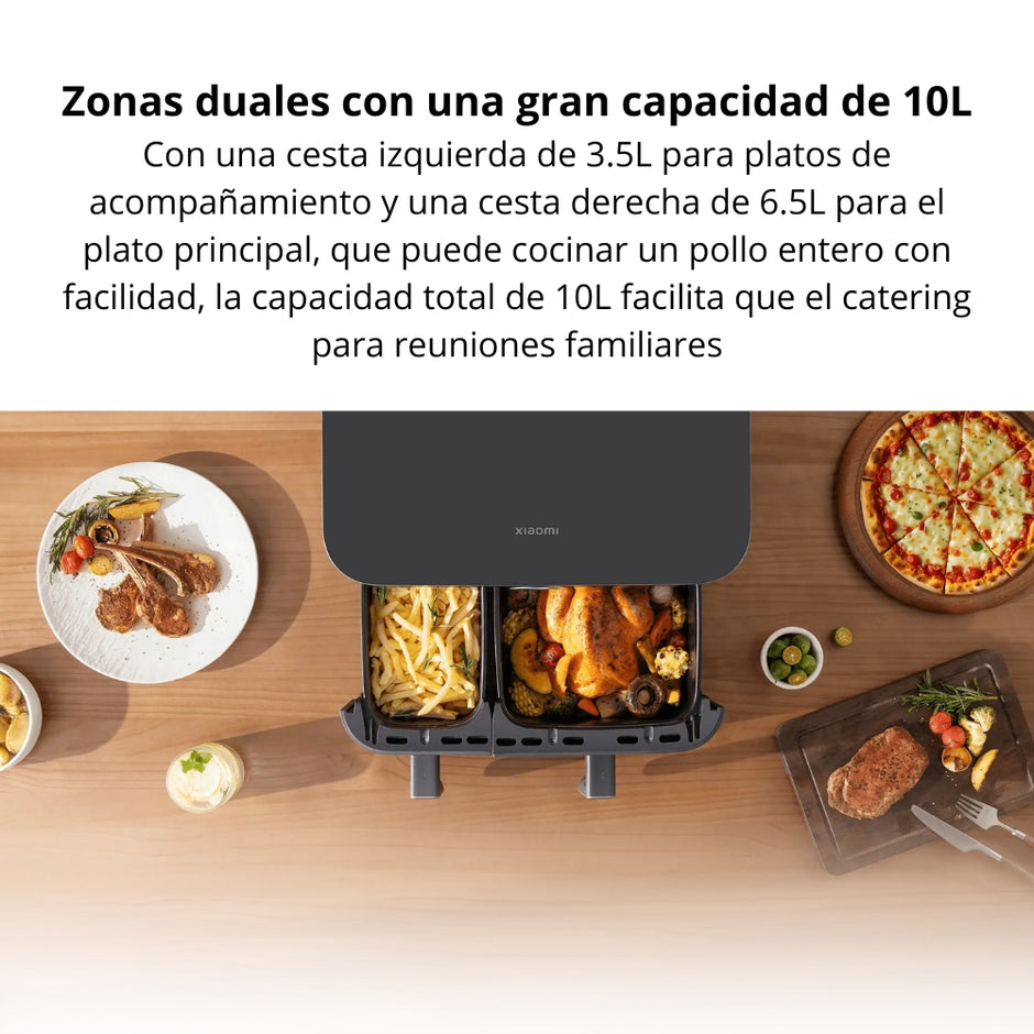 Freidora de Aire Xiaomi Dual Zone Air Fryer 10L Doble Compartimiento 101 Recetas, 9 Modos, 2700W - Negro