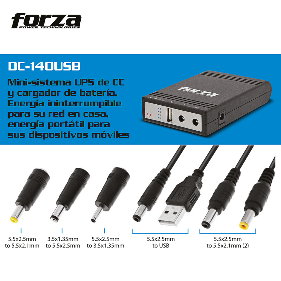 Mini UPS Portátil 14W Forza DC-140USB para Modem Router Wi-Fi