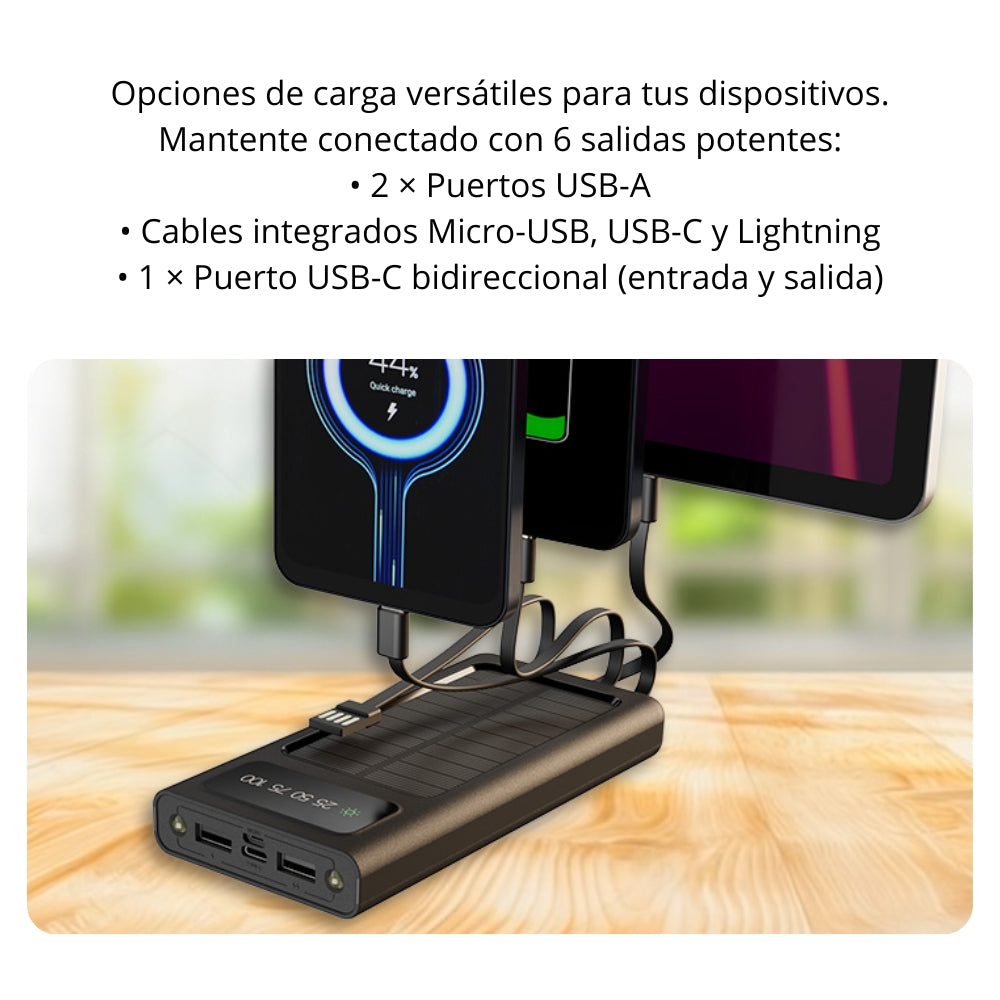 Power Bank con Carga Solar Xtech XPB-100 10000 mAh Linterna Led 4 Cargadores