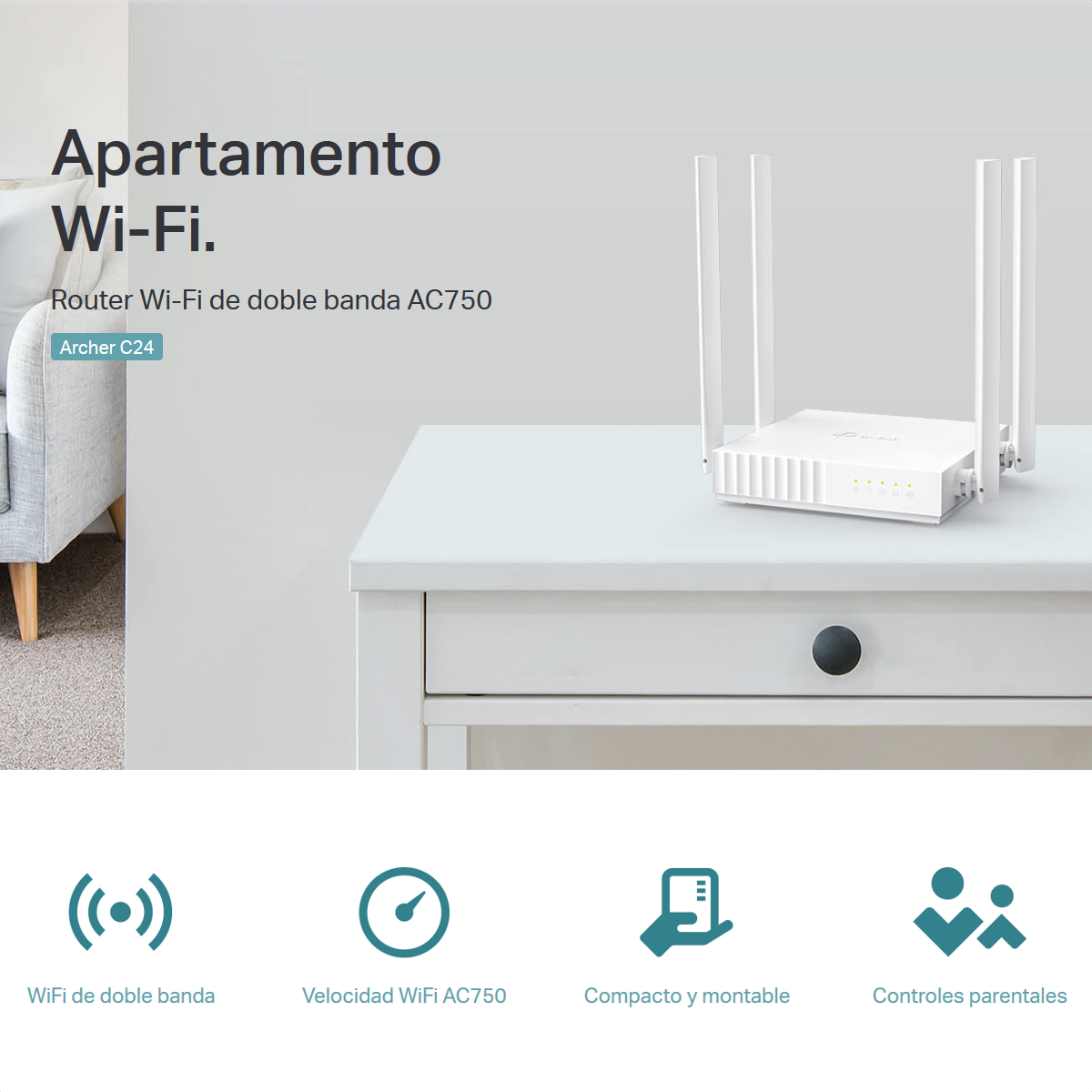 Router Inalámbrico Doble B 2.4 Ghz Y 5 Ghz Color Blanco Archer C24 Tp-link AC750