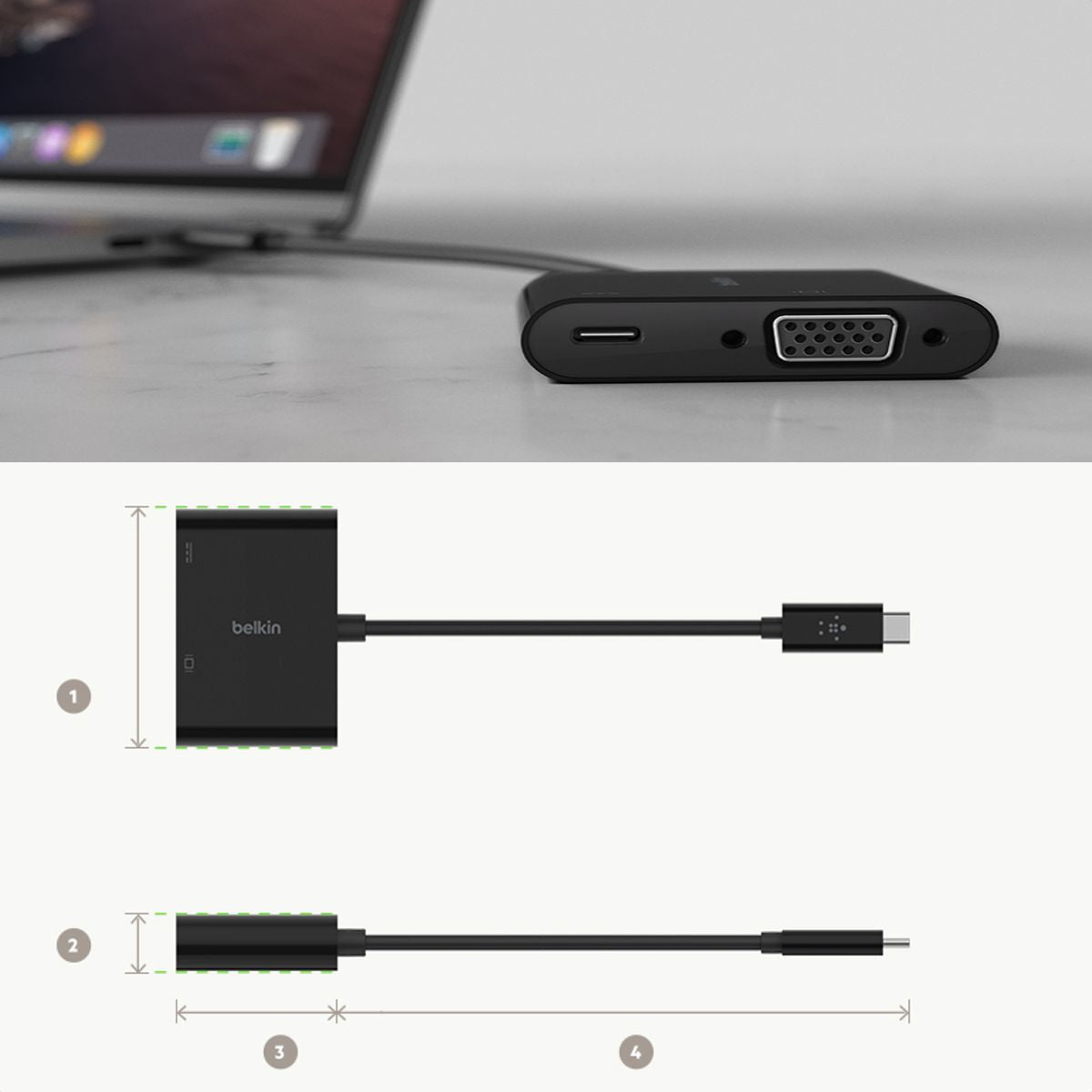 Adaptador Belkin AVC001btBK USB‑C a VGA con Carga Power Delivery 60W Full HD 1080p