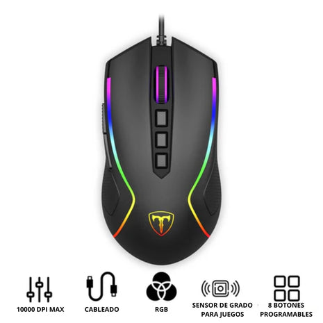 Mouse Gamer T-dagger Darkangel Lite, Iluminacion Rgb, 8 Botones Programables, 10000 Dpi