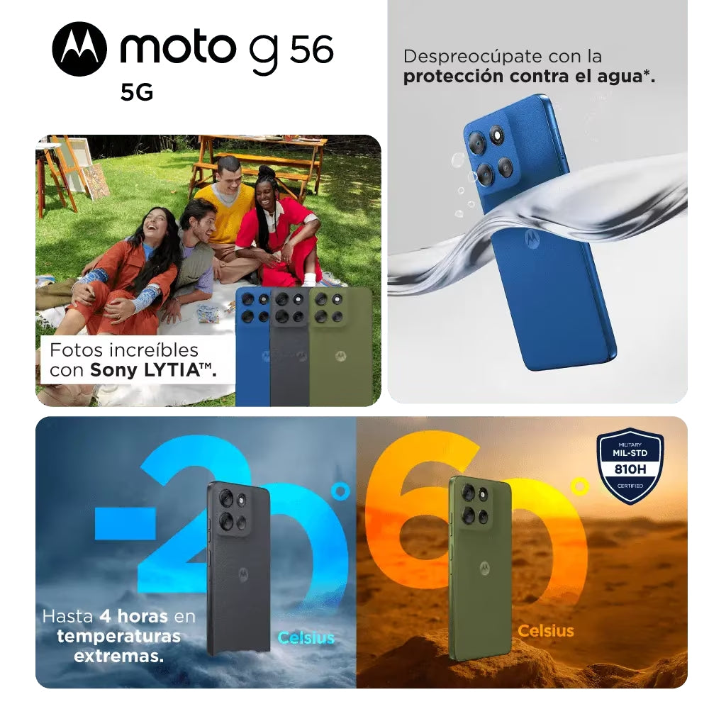 Celular Motorola G56 5G SIM+eSIM IPS 6.7” 120Hz 256GB/24GB(8+16) 50MP Sony IP68/IP69 5200mAh/30W - Verde Eneldo