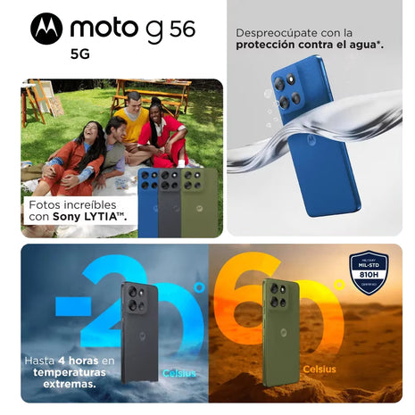 Celular Motorola G56 5G SIM+eSIM IPS 6.7” 120Hz 256GB/24GB(8+16) 50MP Sony IP68/IP69 5200mAh/30W - Verde Eneldo
