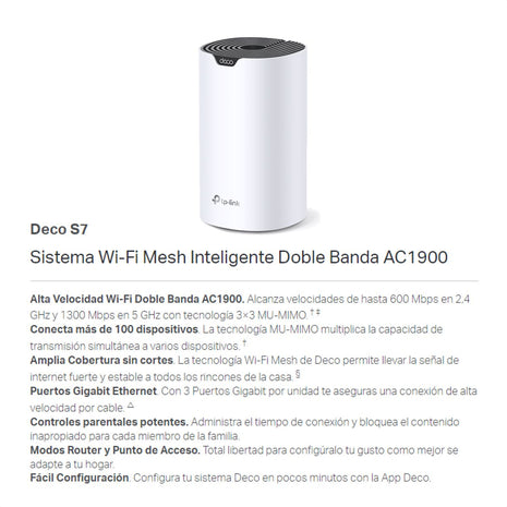 Sistema Wifi Mesh Ac1900 Gigabit, Tp-link Deco S7 (3-pack)