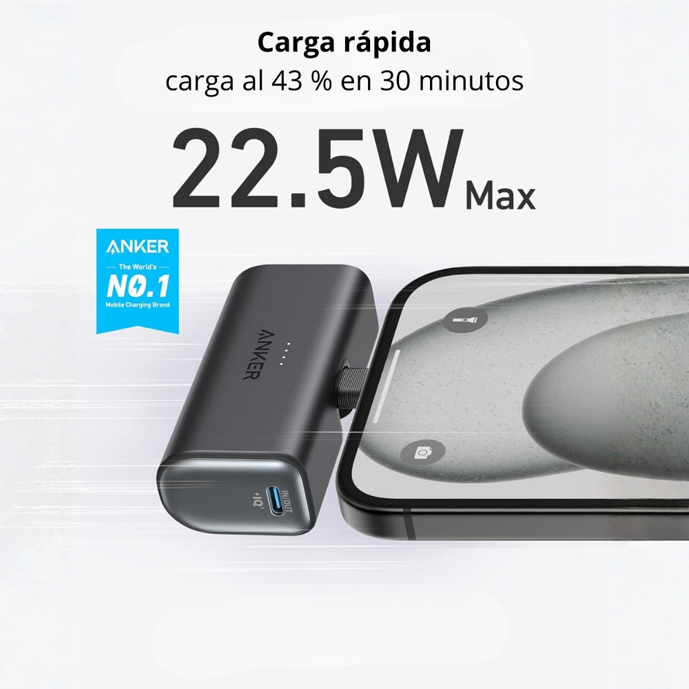 Batería Power Bank ANKER Nano de 5000mAh/22.5W con Conector USB-C Integrado - Blanco