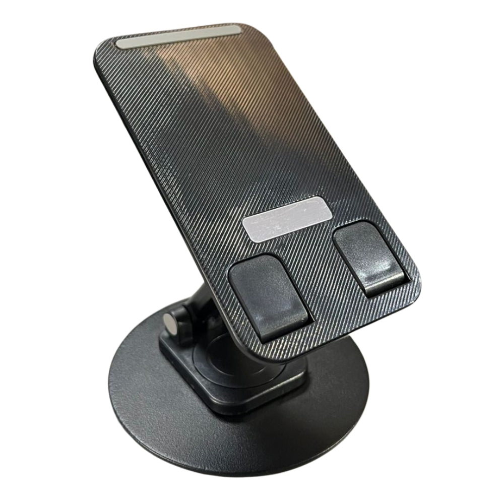 Soporte Para Celular Plegable Metalico / Giratorio 360° y Altura Ajustable, Negro