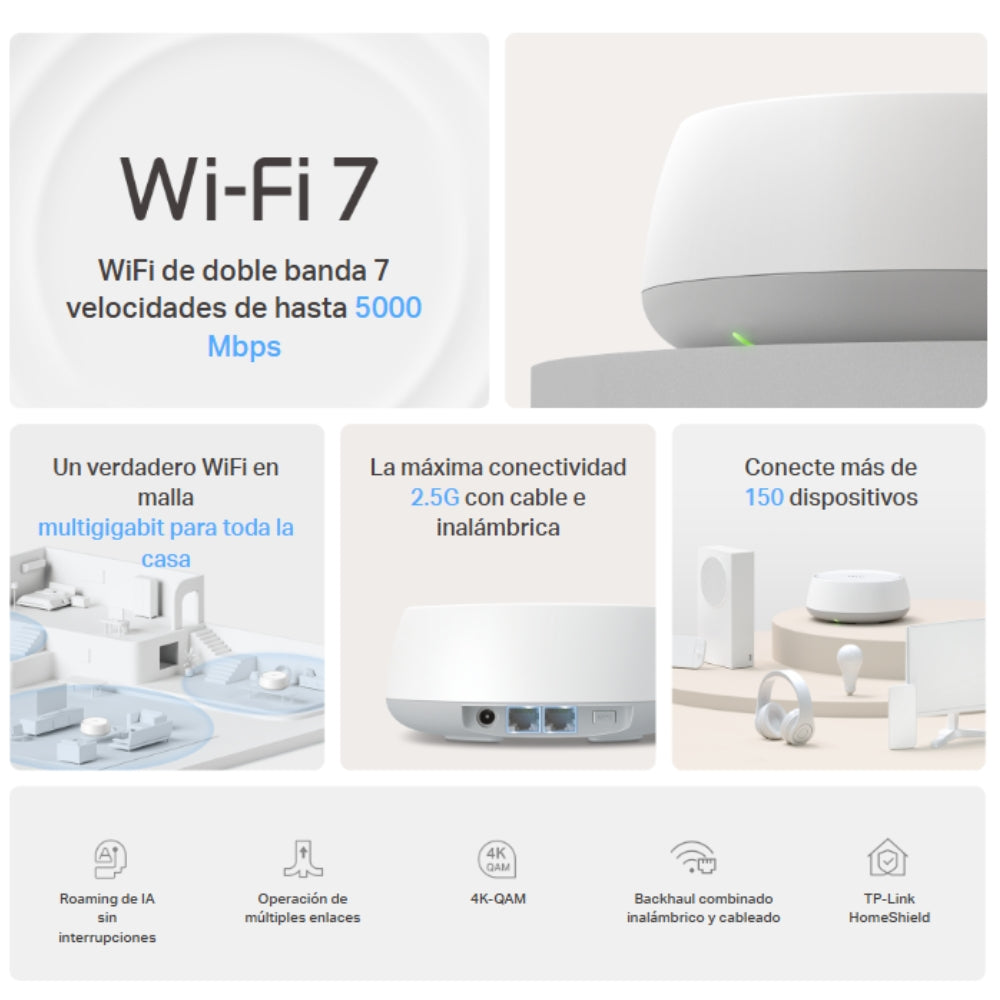 Sistema WiFi 7 Mesh BE5000 TP-Link Deco BE25 (3-pack) Red a 5012Mbps en Malla para el Hogar