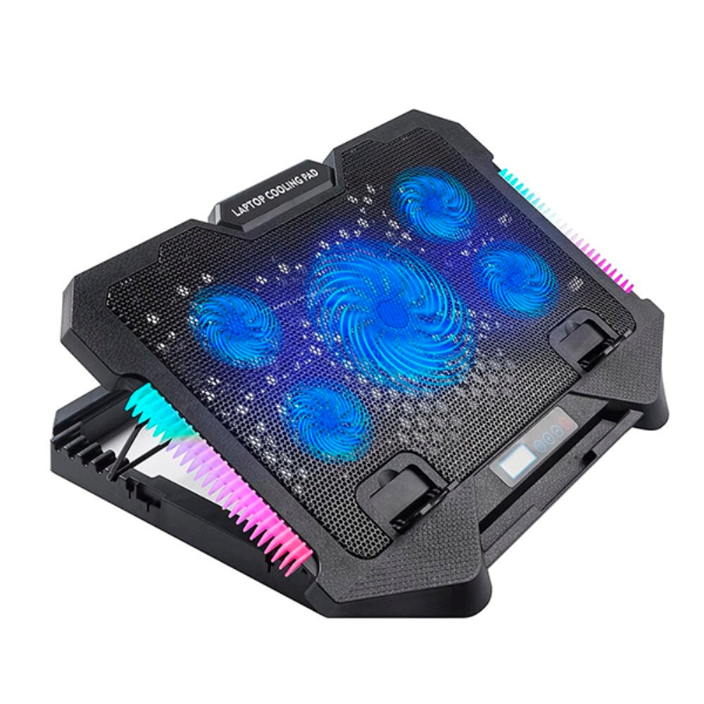 Base Refrigerante Pro Gaming S500 con 5 Ventiladores RGB, Soporte Celular y 2 Puertos USB