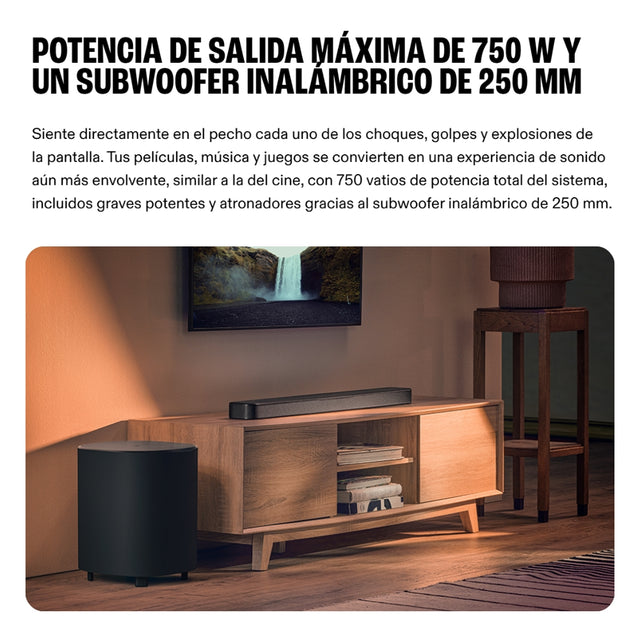 Barra de Sonido JBL BAR 500MK2 con 5.1 Canales 750W Dolby Atmos Subwoofer 10” Inalámbrico Wi-Fi MultiBeam