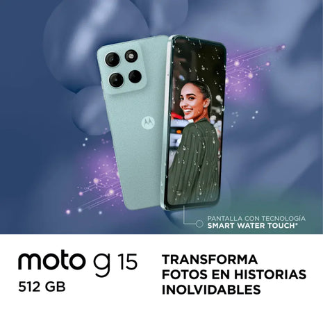 Celular Motorola G15 4G Dual SIM 6.72” FHD+ 512GB/12GB(4+8) 50MP NFC IP54 5200mAh Dolby Atmos - Celeste