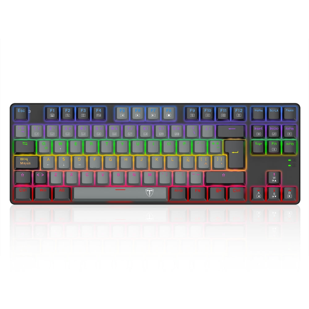 Teclado Gamer Mecanico T-dagger Bora Lite Rainbow con Switch Red, Gris/Negro