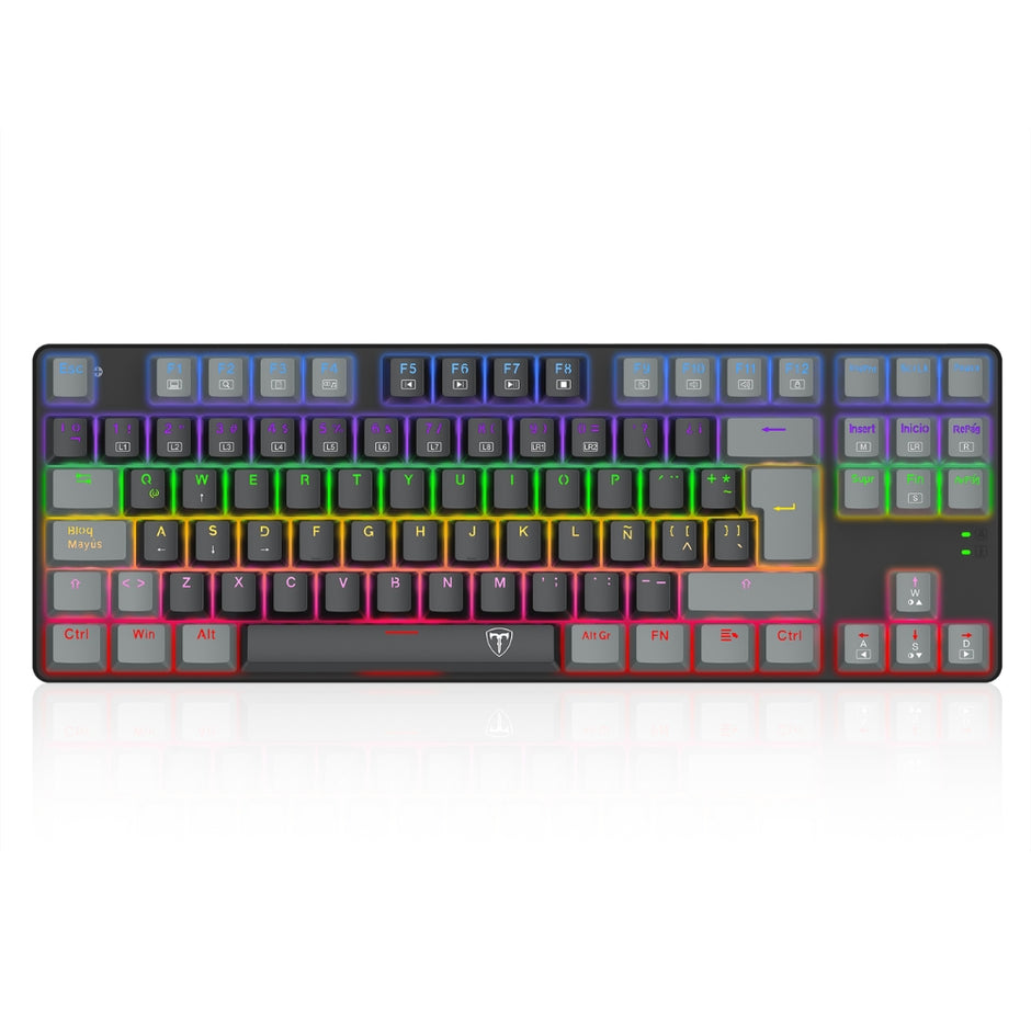 Teclado Gamer Mecanico T-dagger Bora Lite Rainbow con Switch Red, Negro/Gris