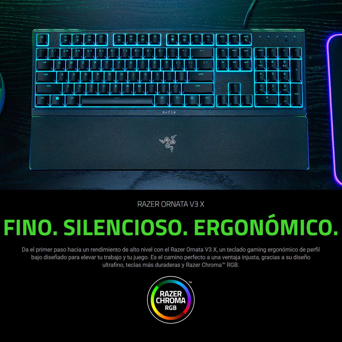 Combo Gamer Razer Teclado Ornata V3 X RGB Silencioso + Mouse DeathAdder Essential 6400 DPI