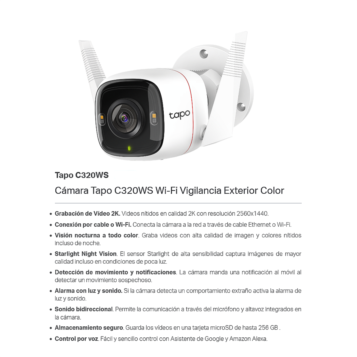 Camara Wi-fi Outdoor Tapo C320ws, Security 2k Qhd Color Blanco