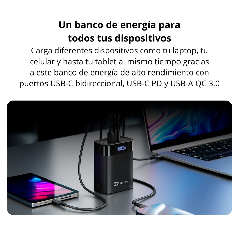 Batería Power Bank Klip Xtreme PowerCell KPB-850 | 30.000mAh Carga Rápida 140W 2xUSB-C PD + USB-A QC 3.0