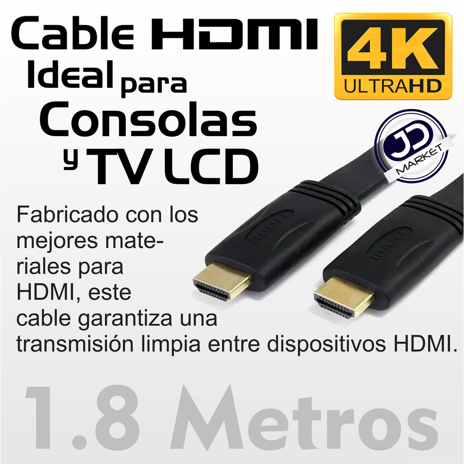 Cable Hdmi De 1.8 Mts. Flexible, Ver. 1.4, Soporta 3d Y 4k