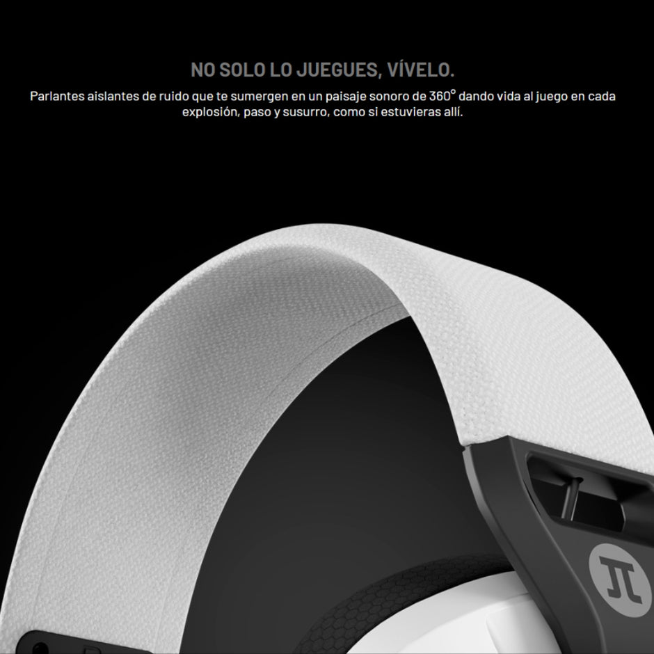 Diadema Gamer Primus Arcus 360BT PBH‑360 con Bluetooth 5.3 y 2.4GHz, Micrófono Desmontable Pro Blanco