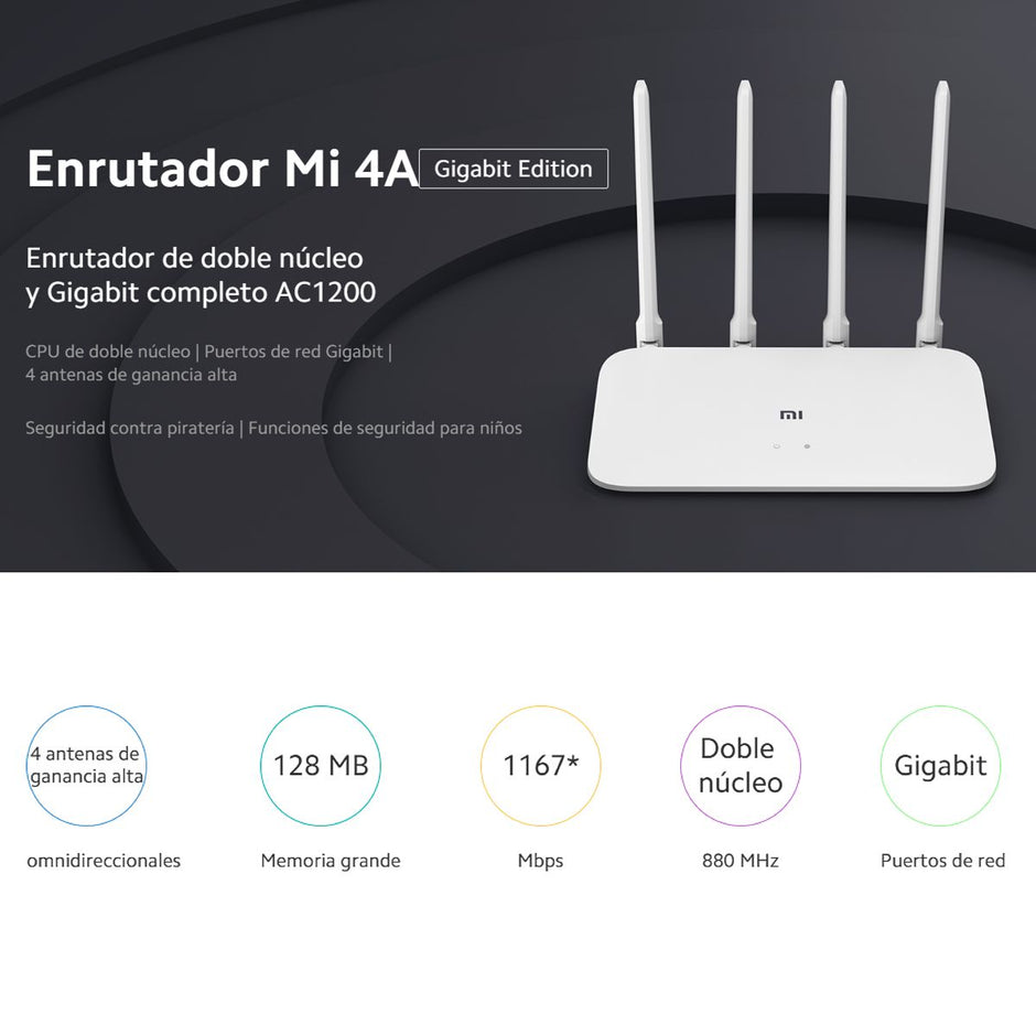 Xiaomi Mi 4a, Router Inalámbrico Wifi Dual Band Ac1200, 64mb