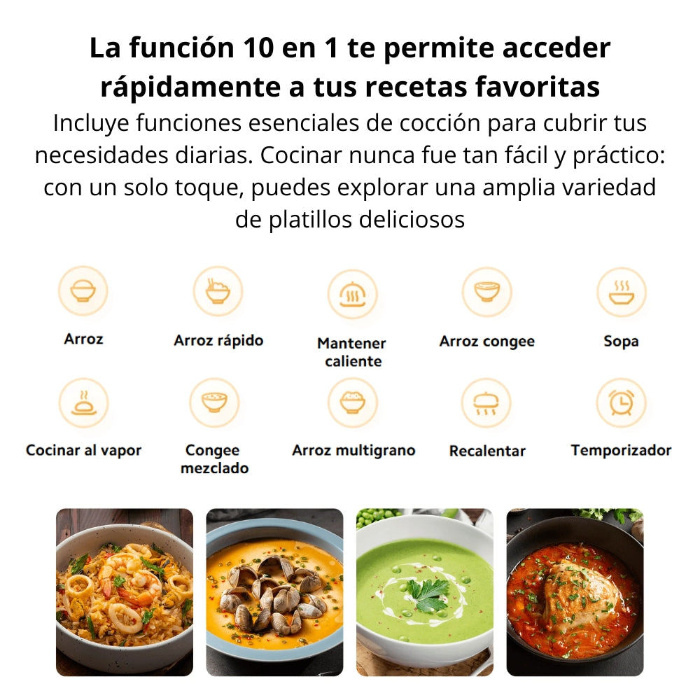 Arrocera Xiaomi Multifunctional Rice Cooker 4L 860W, Cocción Rápida 30 Minutos, 10 Funciones - Blanco