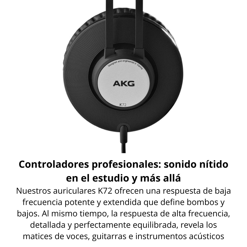 Audífonos de Estudio AKG K72 Profesionales Cerrados Monitoreo 40mm 16Hz-20kHz Cable 3m - Negro Mate