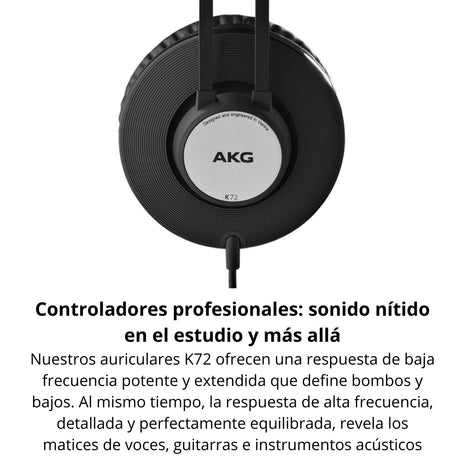 Audífonos de Estudio AKG K72 Profesionales Cerrados Monitoreo 40mm 16Hz-20kHz Cable 3m - Negro Mate