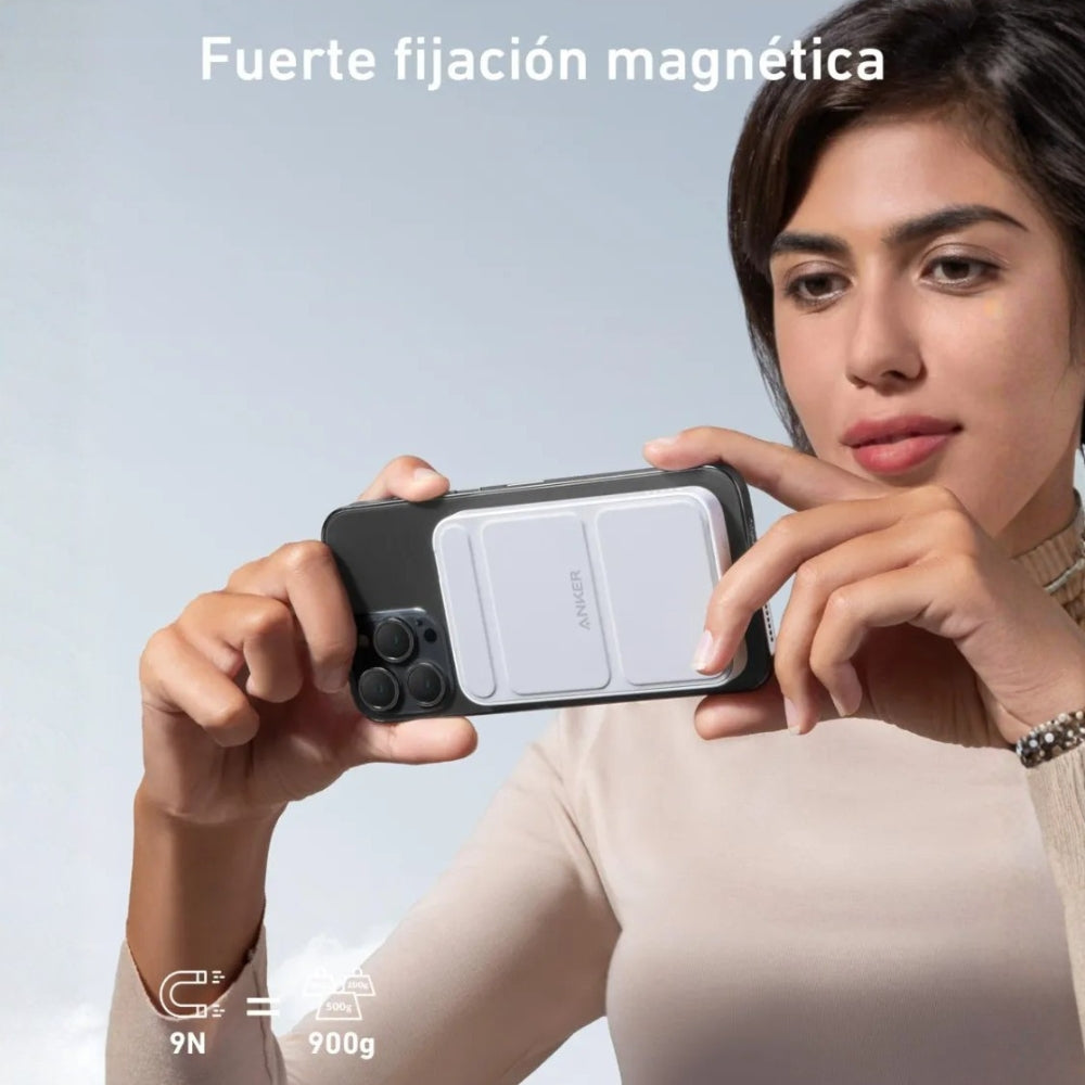 Batería Magnética Power Bank Anker MagGo 622 MagSafe 5000mAh Soporte Plegable USB-C iPhone - Blanco