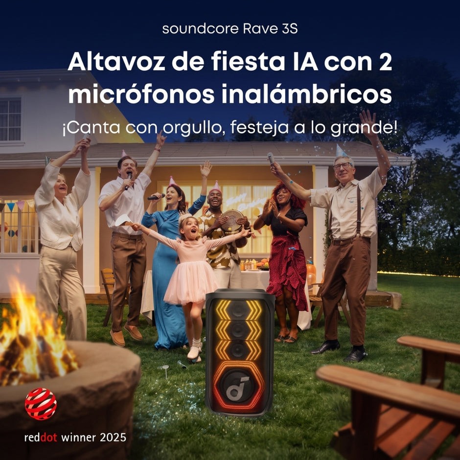 Parlante Bluetooth Portátil Soundcore Rave 3S para Fiestas Luces LED Karaoke IA 2 Mics Sonido 200W