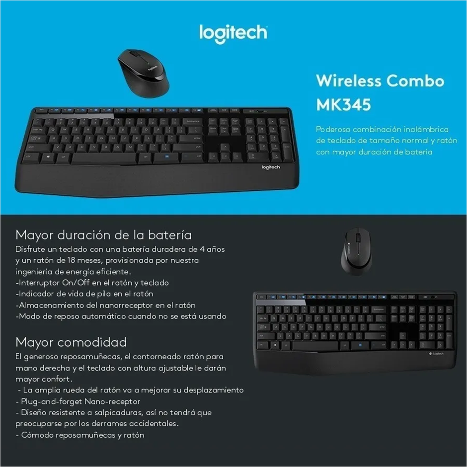 Combo Inalámbrico Teclado Multimedia Y Mouse, Logitech Mk345