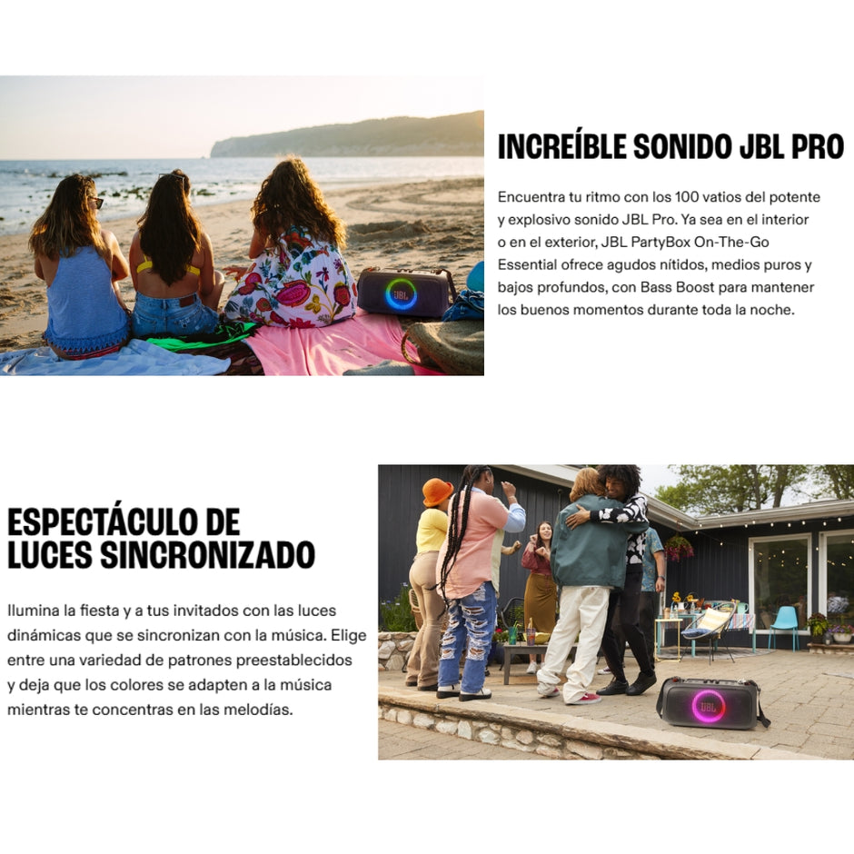 Altavoz Portátil JBL PartyBox On-the-Go Essential para Fiestas con Luces y Micrófono Inalámbrico