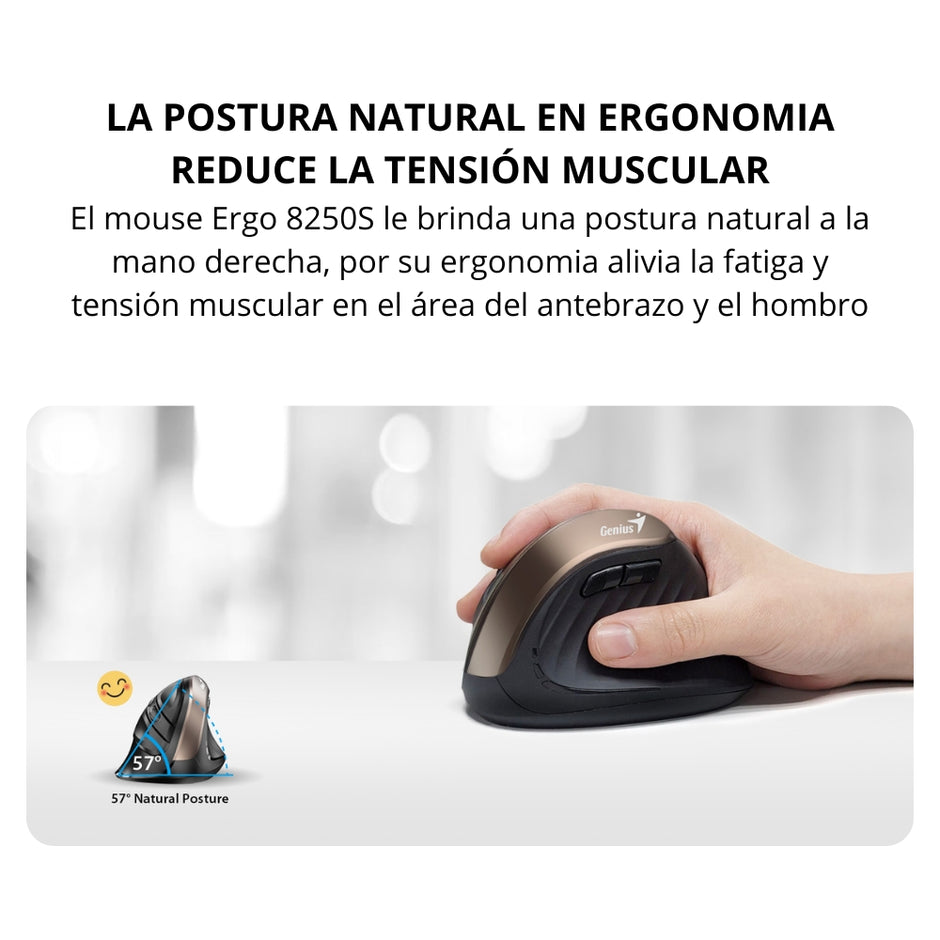 Mouse Vertical Genius Ergo 8250s Inalámbrico 6 Botones, Gray Silver
