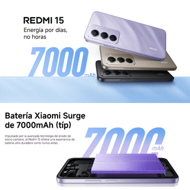 Celular Xiaomi Redmi 15 Dual SIM Pantalla 6.9" 144Hz 256GB/16GB(8+8) 50MP IA IP64 7000mAh/33W - Negro