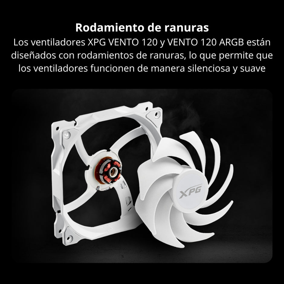 Ventilador XPG Vento 120 para PC 1200RPM, 45.3 CFM Silencioso y Almohadillas Antivibración - Negro