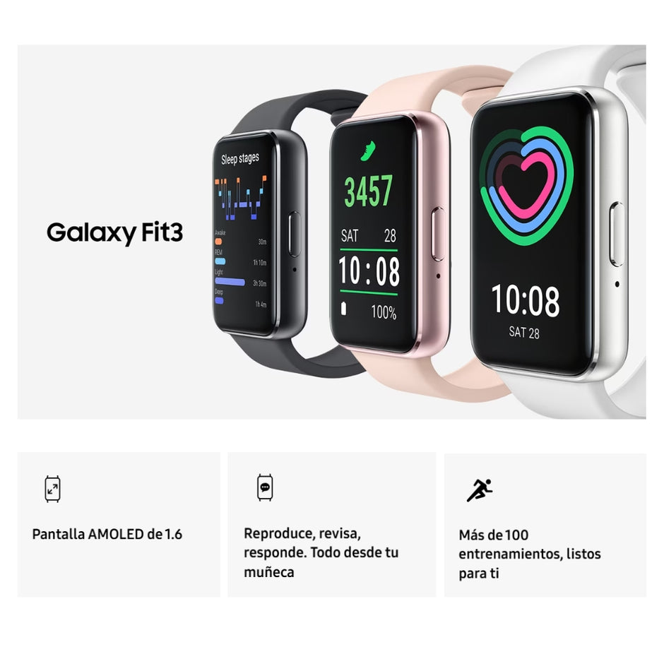 Smart Band Samsung Galaxy Fit3 AMOLED 1.6” Aluminio 5ATM+IP68 Batería 13 Días Caídas/Sueño - Gris