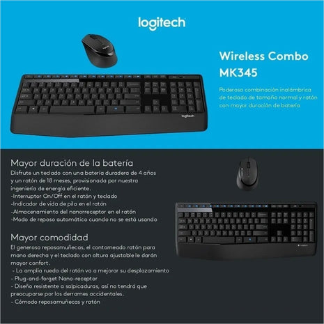 Combo Inalámbrico Logitech Mk345 + Pad Mouse Small (25x21cm)