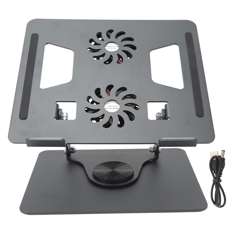 Base Portátil Plegable Metálica Con 2 Ventiladores Gira 360°