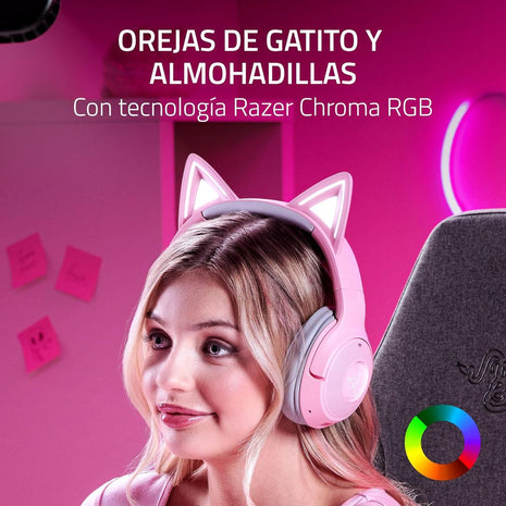 Audífonos Gamer Inalámbricos Razer Kraken Kitty V2 BT Rosa RGB