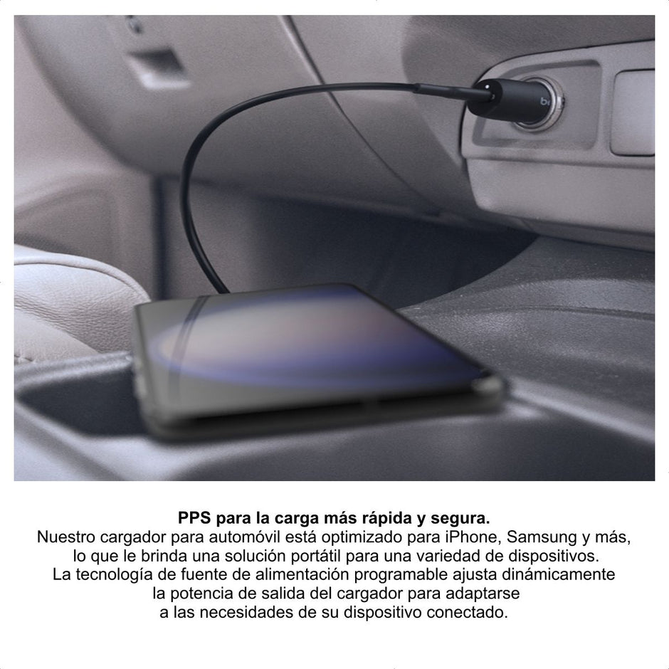 Cargador para Carro Belkin CCA004btBK USB-C 30W con Carga Rápida PPS para iPhone y Android