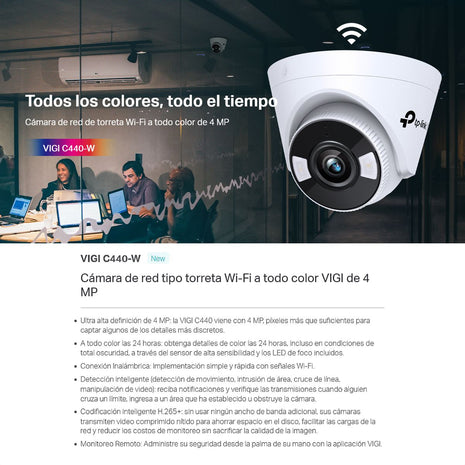 Cámara Seguridad TP-Link VIGI C440-W, Wi-Fi 4MP Visión Full Color 24/7 Detección Inteligente + Micro SD 256GB