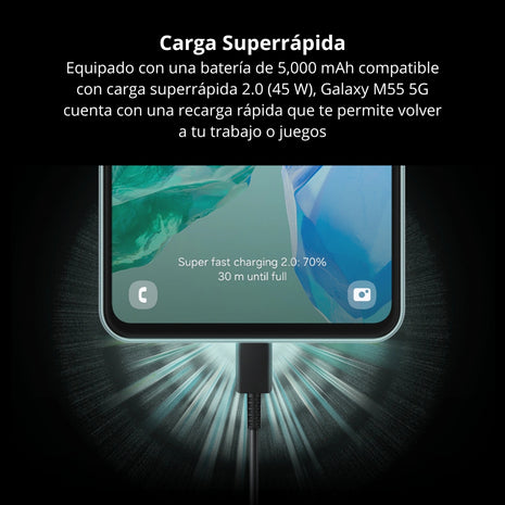 Celular Samsung M55 5G Dual SIM Snapdragon Super AMOLED+ 6.7” 120Hz 256GB/8GB 50MP OIS 5000mAh/45W - Negro
