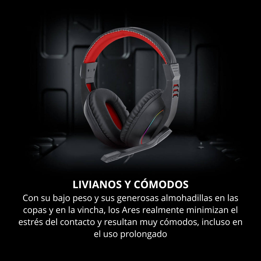 Audífonos Diadema Gamer Redragon H120 Ares RGB Micrófono Abatible Control de Volumen Conector 3.5mm USB