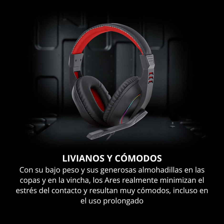 Audífonos Diadema Gamer Redragon H120 Ares RGB Micrófono Abatible Control de Volumen Conector 3.5mm USB