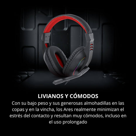 Diadema Gamer Redragon Ares RGB Conector 3.5 con Microfono - Negro/Rojo