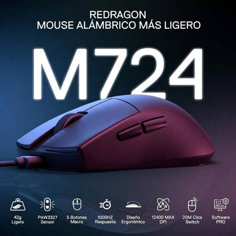 Mouse Redragon Ultra Light K1ng M724 1k Hz Negro Cableado